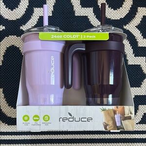 NWT REDUCE 24oz Cold1 Tumbler Set with Straw Purple and Purple